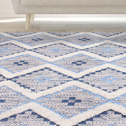 Geometric Wool Cotton Blend Latex Backing Indoor Area Rug - Stone/MidnightBlue