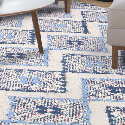 Geometric Wool Cotton Blend Latex Backing Indoor Area Rug - Stone/MidnightBlue