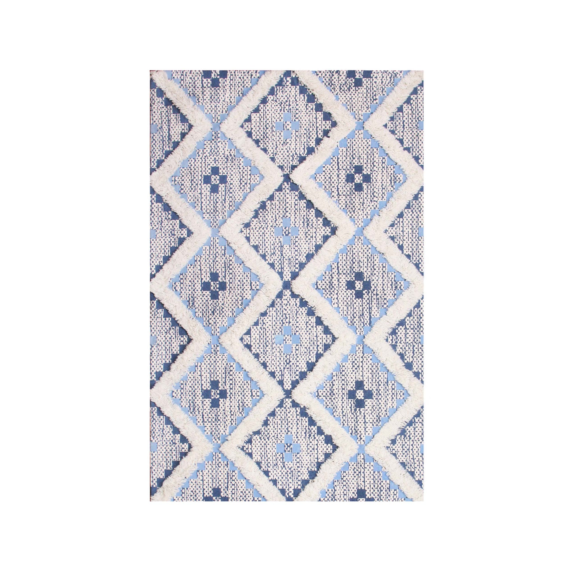Geometric Wool Cotton Blend Latex Backing Indoor Area Rug - Stone/MidnightBlue
