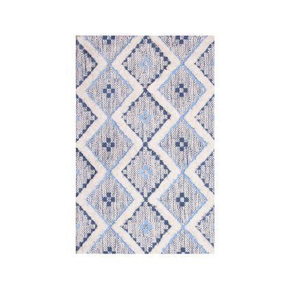 Geometric Wool Cotton Blend Latex Backing Indoor Area Rug - Stone/MidnightBlue