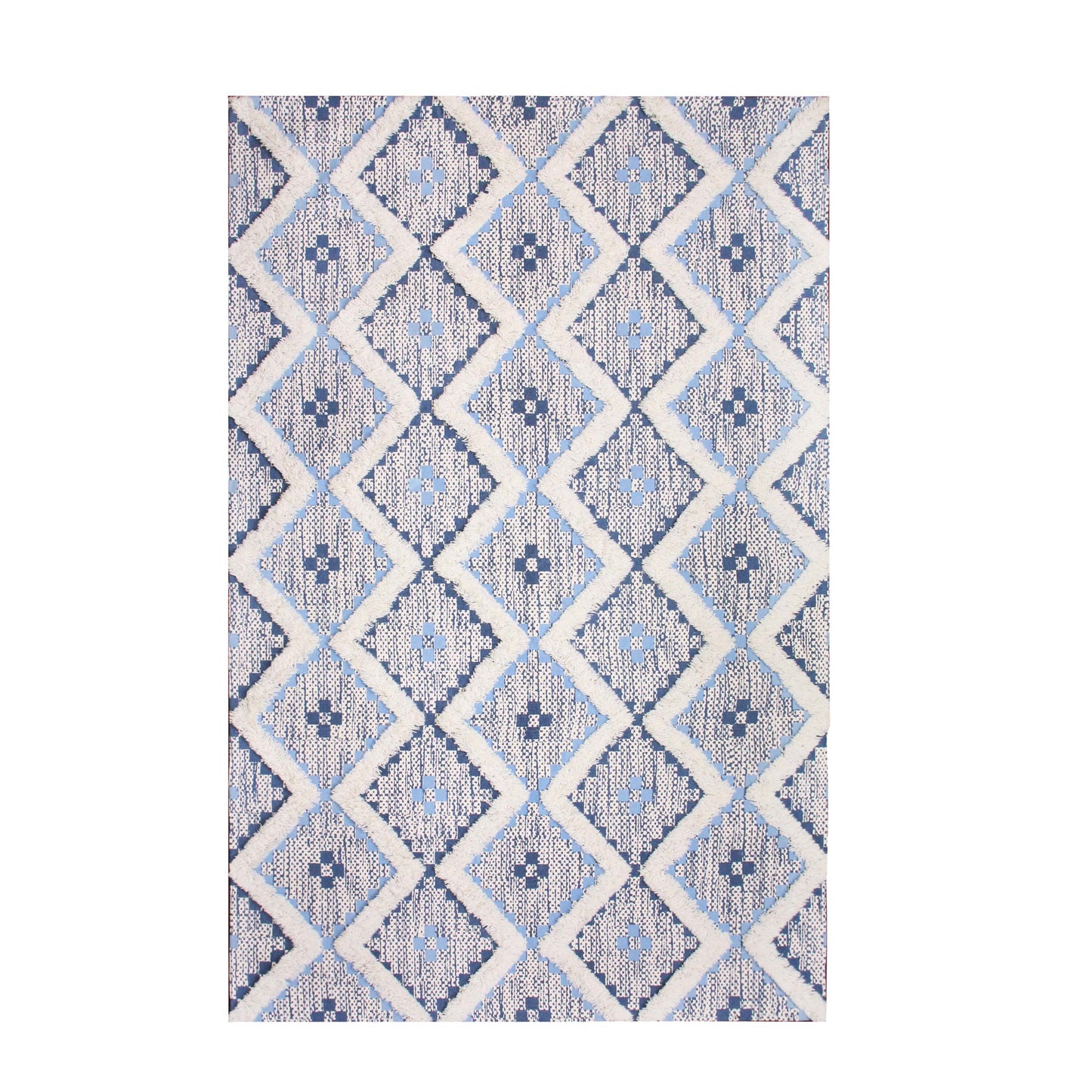 Geometric Wool Cotton Blend Latex Backing Indoor Area Rug - Stone/MidnightBlue