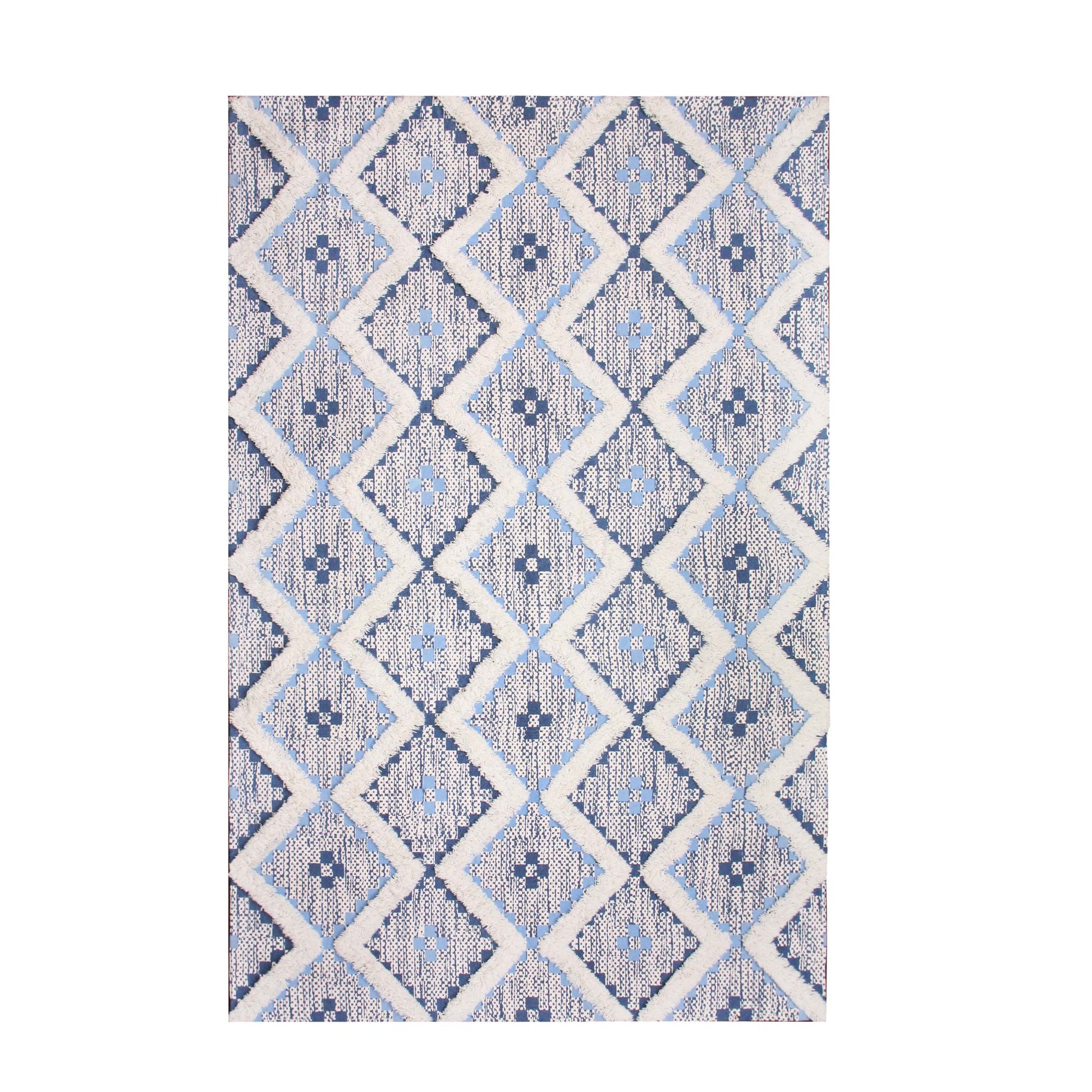 Geometric Wool Cotton Blend Latex Backing Indoor Area Rug - Stone/MidnightBlue