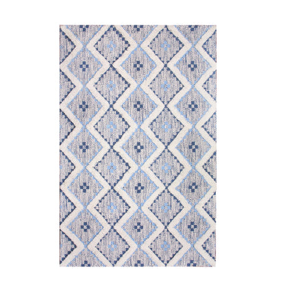 Geometric Wool Cotton Blend Latex Backing Indoor Area Rug - Stone/MidnightBlue