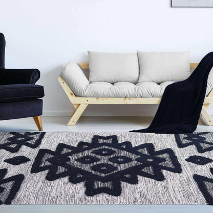  Superior Bohemian Wool Geometric Medallion Fringe Indoor Area or Runner Rug - Black-Ivory