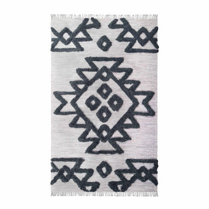  Superior Bohemian Wool Geometric Medallion Fringe Indoor Area or Runner Rug - Ivory-Charcoal