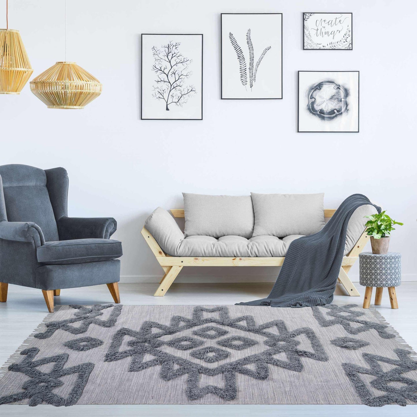  Superior Bohemian Wool Geometric Medallion Fringe Indoor Area or Runner Rug - Silver-Grey