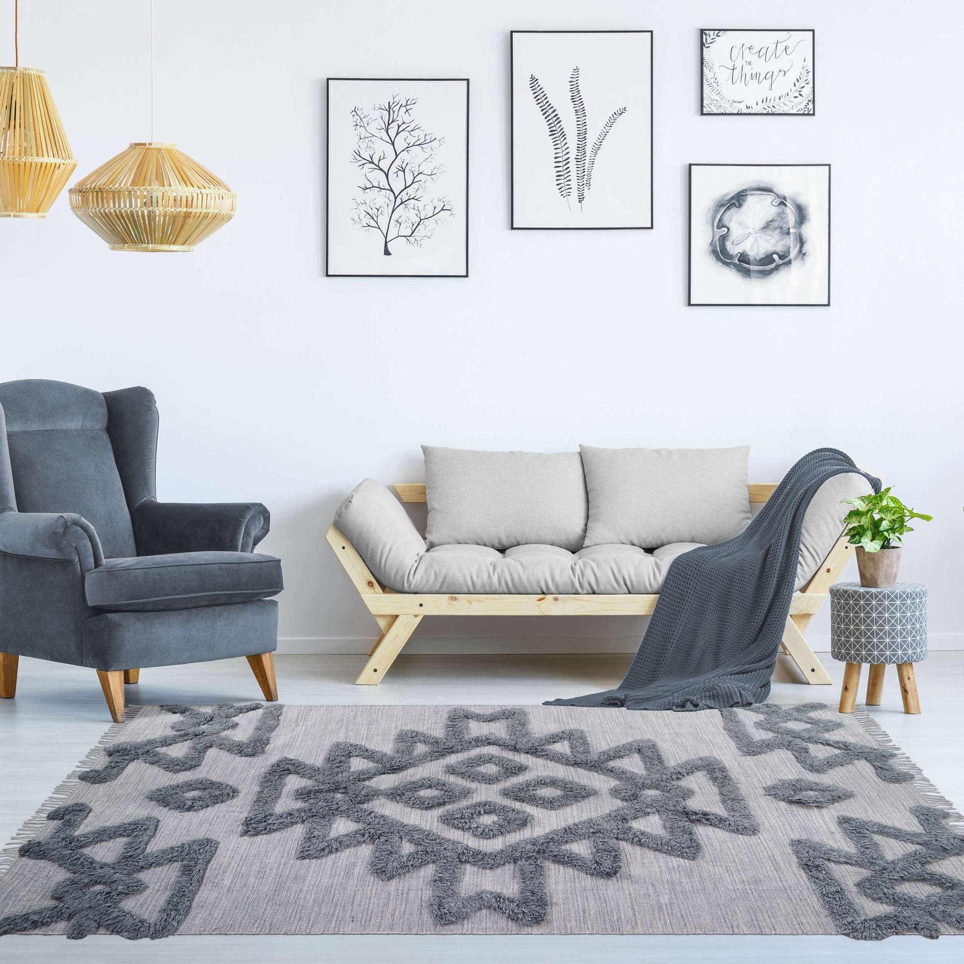  Superior Bohemian Wool Geometric Medallion Fringe Indoor Area or Runner Rug - Silver-Grey