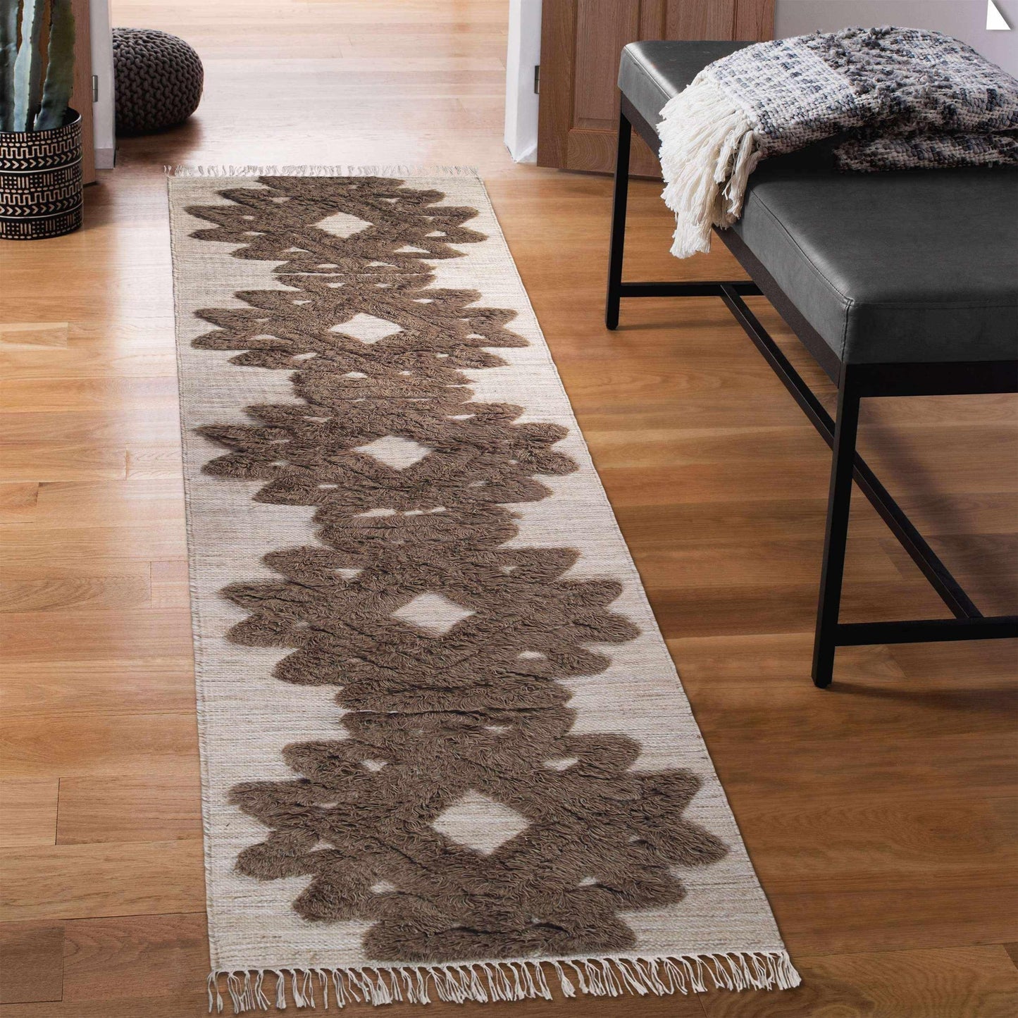  Superior Bohemian Wool Geometric Medallion Fringe Indoor Area or Runner Rug - Sand-Taupe