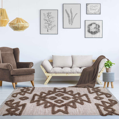  Superior Bohemian Wool Geometric Medallion Fringe Indoor Area or Runner Rug - Sand-Taupe