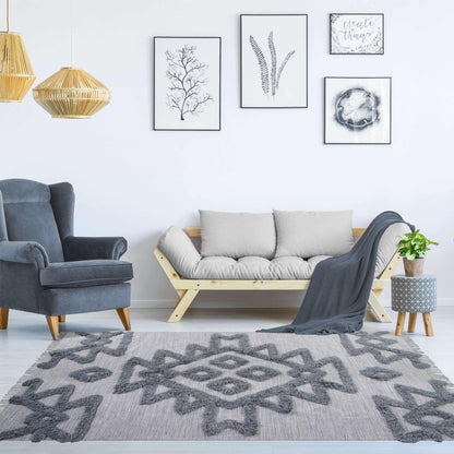  Superior Bohemian Wool Geometric Medallion Fringe Indoor Area or Runner Rug - Silver-Grey