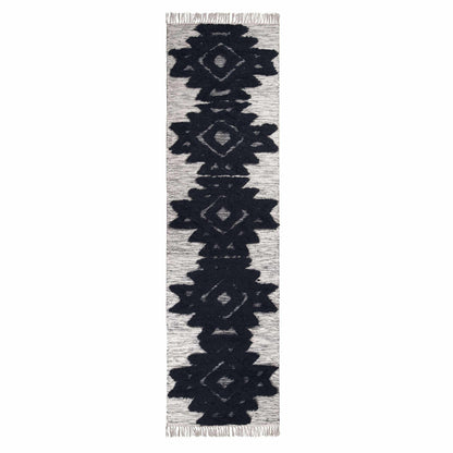  Superior Bohemian Wool Geometric Medallion Fringe Indoor Area or Runner Rug - Black-Ivory
