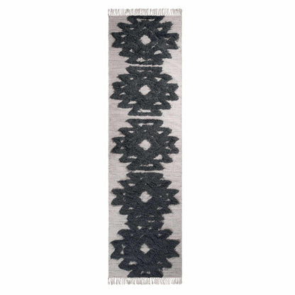  Superior Bohemian Wool Geometric Medallion Fringe Indoor Area or Runner Rug - Ivory-Charcoal