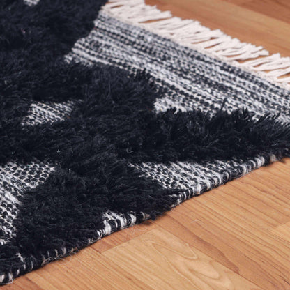  Superior Bohemian Wool Geometric Medallion Fringe Indoor Area or Runner Rug - Black-Ivory