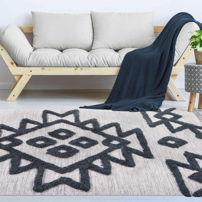  Superior Bohemian Wool Geometric Medallion Fringe Indoor Area or Runner Rug - Ivory-Charcoal