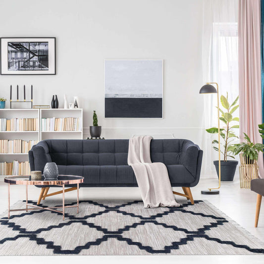 Superior Casual Wool Lattice Fringe Indoor Area or Runner Rug - Charcoal