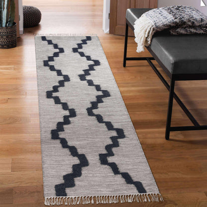Superior Casual Wool Lattice Fringe Indoor Area or Runner Rug - Charcoal