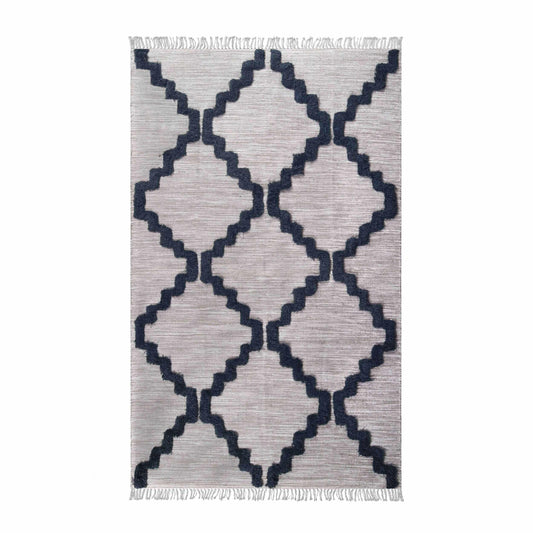 Superior Casual Wool Lattice Fringe Indoor Area or Runner Rug - Charcoal