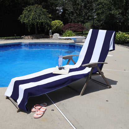 Superior Cotton Standard Size Cabana Stripe Chaise Lounge Chair Cover - Blue