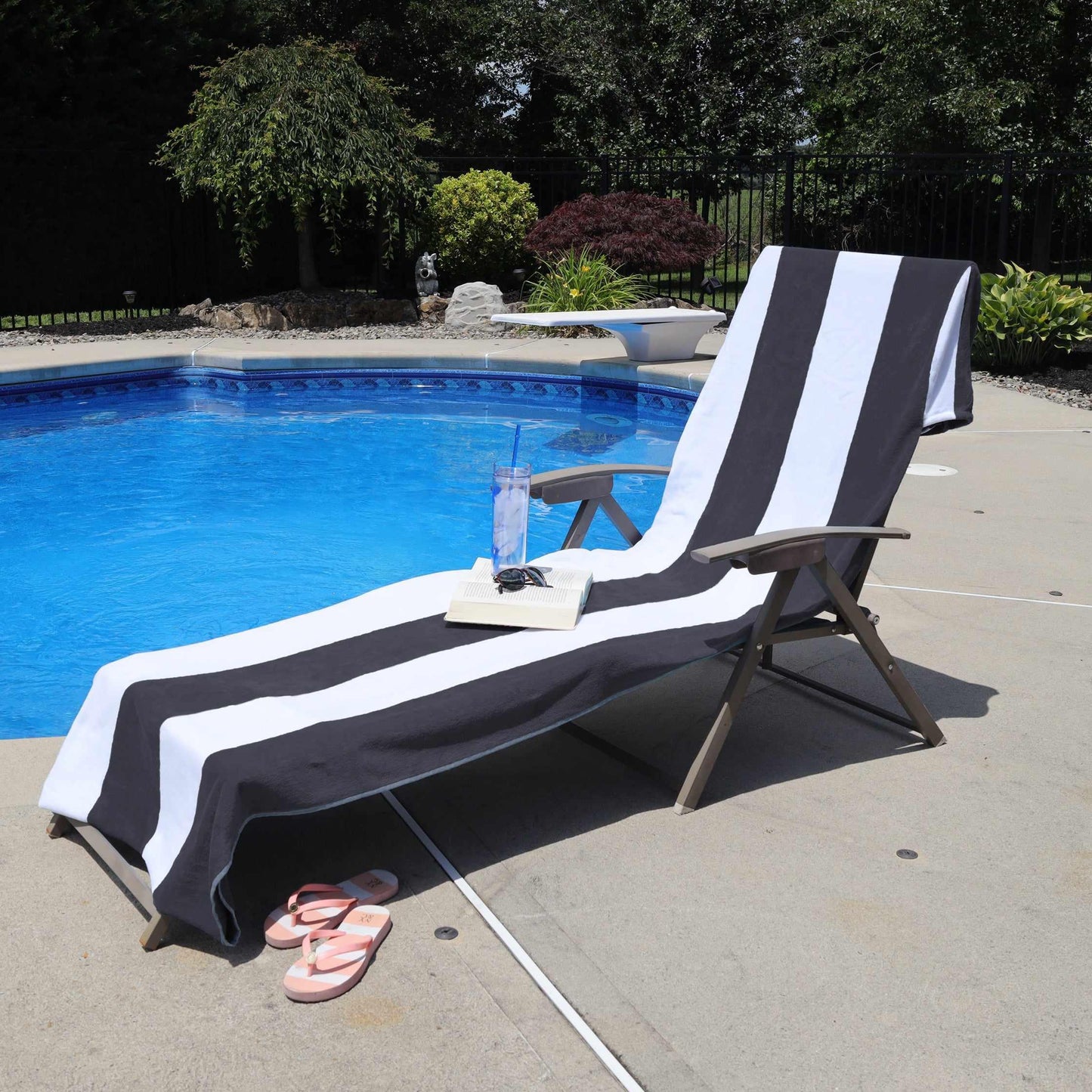 Superior Cotton Standard Size Cabana Stripe Chaise Lounge Chair Cover - Charcoal