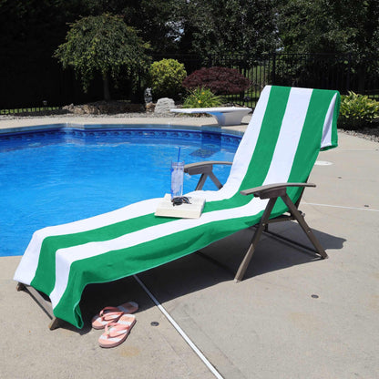 Superior Cotton Standard Size Cabana Stripe Chaise Lounge Chair Cover - Green