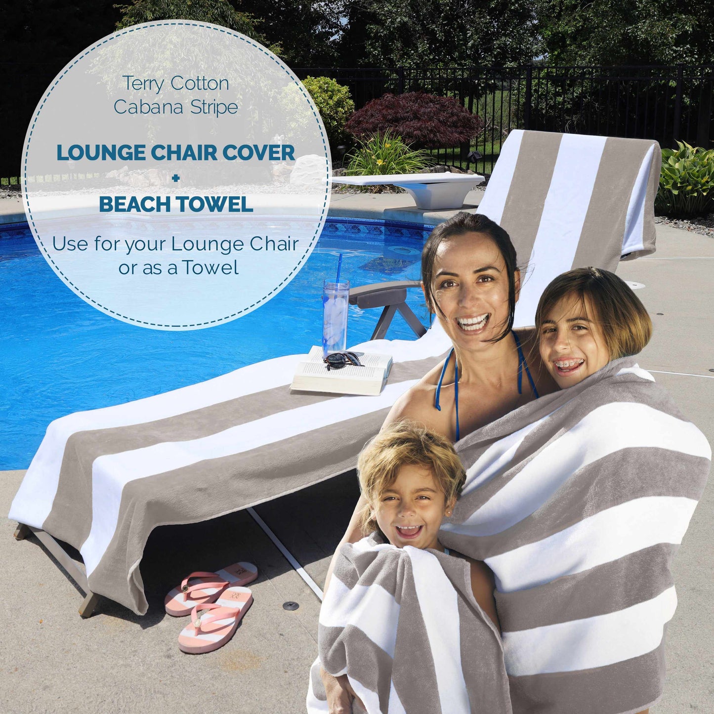 Superior Cotton Standard Size Cabana Stripe Chaise Lounge Chair Cover - Taupe