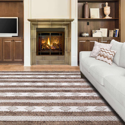  Superior Farmhouse Wool Geometric Stripe Fringe Indoor Area or Runner Rug - Olive