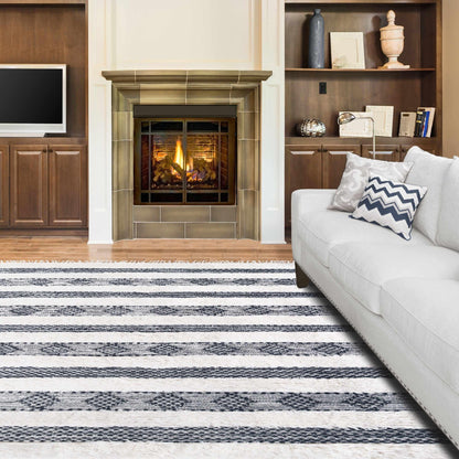  Superior Farmhouse Wool Geometric Stripe Fringe Indoor Area or Runner Rug - Black