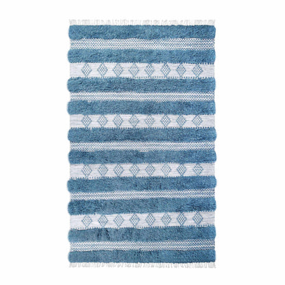  Superior Farmhouse Wool Geometric Stripe Fringe Indoor Area or Runner Rug - Blue