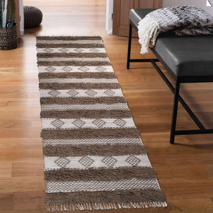  Superior Farmhouse Wool Geometric Stripe Fringe Indoor Area or Runner Rug - Olive
