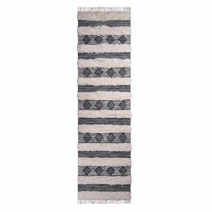 Superior Farmhouse Wool Geometric Stripe Fringe Indoor Area or Runner Rug - Black