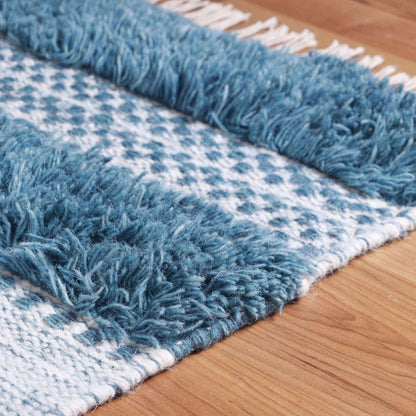  Superior Farmhouse Wool Geometric Stripe Fringe Indoor Area or Runner Rug - Blue