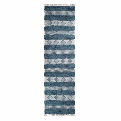 Superior Farmhouse Wool Geometric Stripe Fringe Indoor Area or Runner Rug - Blue