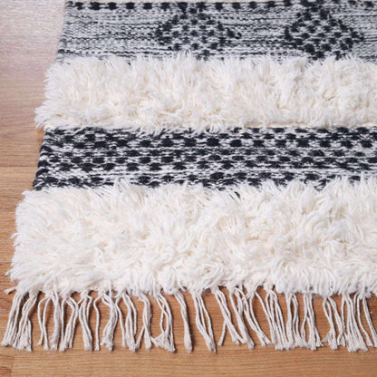  Superior Farmhouse Wool Geometric Stripe Fringe Indoor Area or Runner Rug - Black