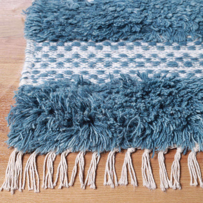 Superior Farmhouse Wool Geometric Stripe Fringe Indoor Area or Runner Rug - Blue