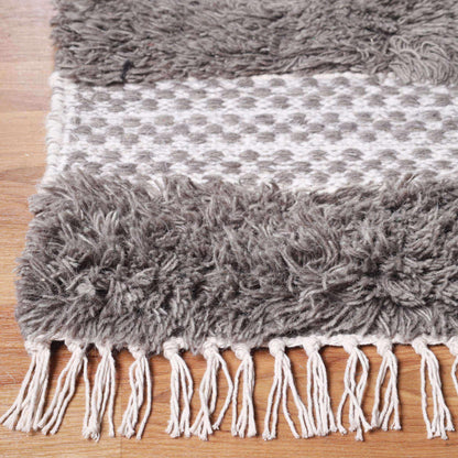  Superior Farmhouse Wool Geometric Stripe Fringe Indoor Area or Runner Rug - Grey-Silver