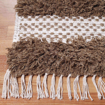  Superior Farmhouse Wool Geometric Stripe Fringe Indoor Area or Runner Rug - Olive