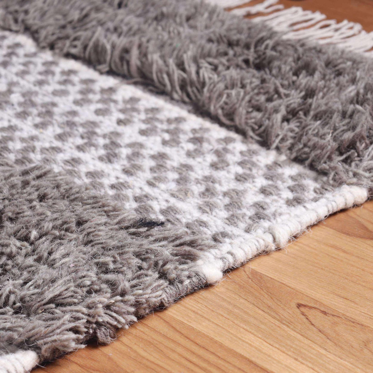  Superior Farmhouse Wool Geometric Stripe Fringe Indoor Area or Runner Rug - Grey-Silver