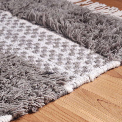  Superior Farmhouse Wool Geometric Stripe Fringe Indoor Area or Runner Rug - Grey-Silver