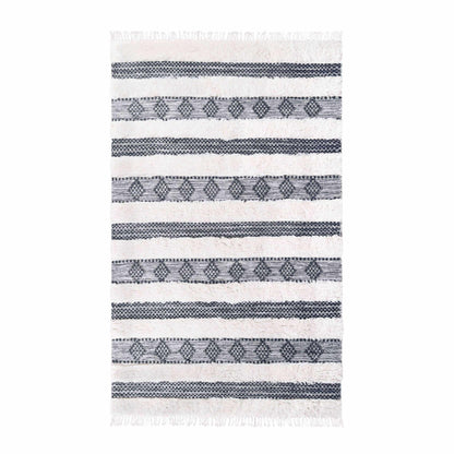 Superior Farmhouse Wool Geometric Stripe Fringe Indoor Area or Runner Rug - Black