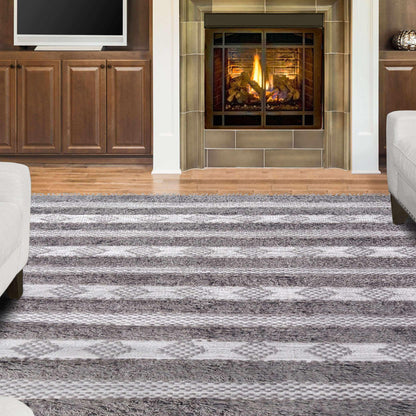  Superior Farmhouse Wool Geometric Stripe Fringe Indoor Area or Runner Rug - Grey-Silver