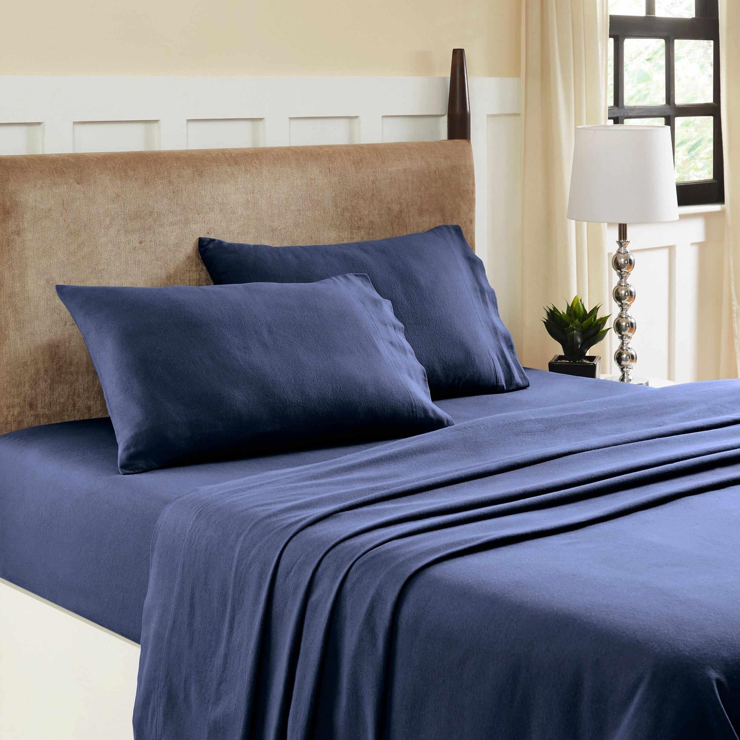  Superior Fleur-de-Lis Deep Pocket Cotton Flannel Sheet Set - Navy Blue