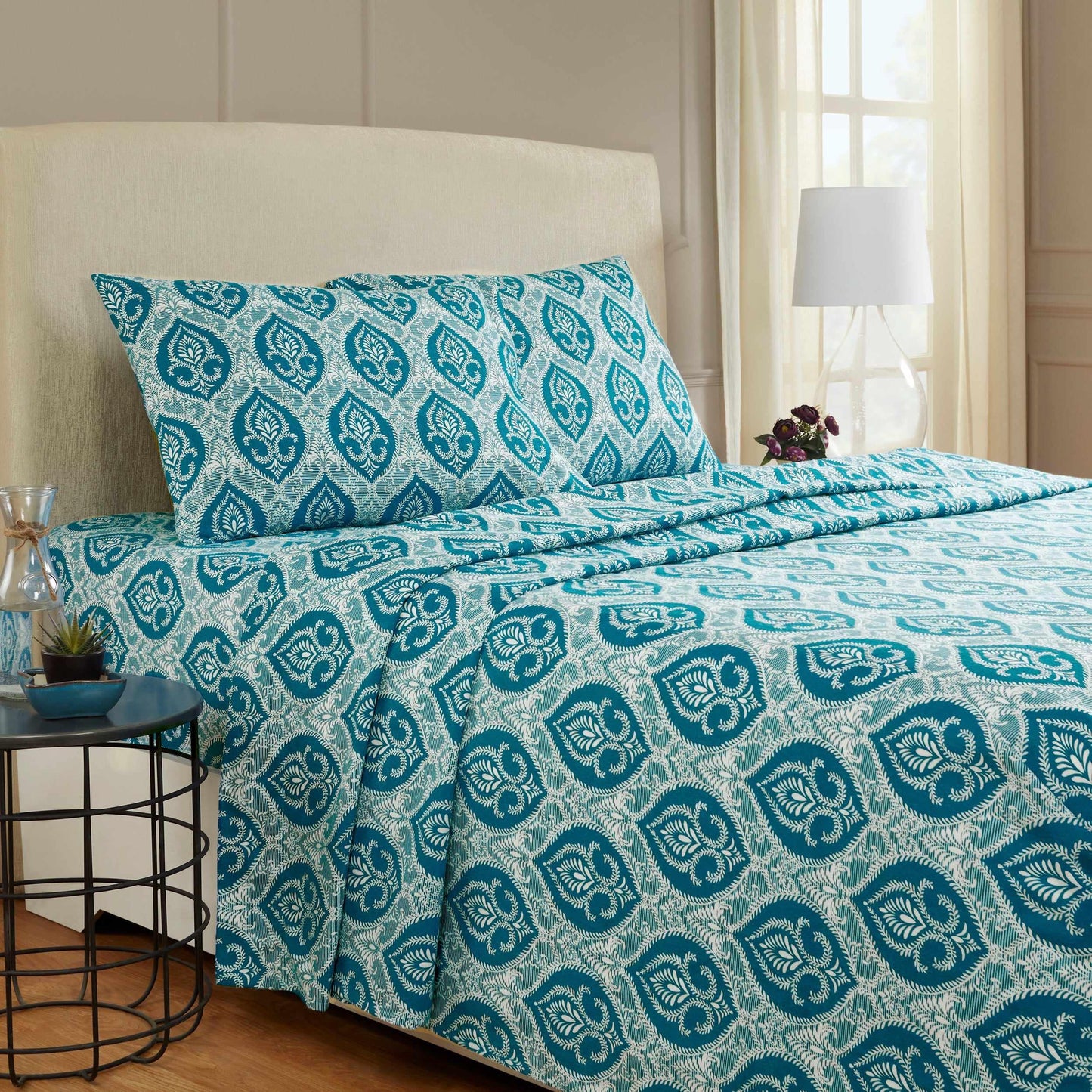  Superior Fleur-de-Lis Deep Pocket Cotton Flannel Sheet Set - Teal