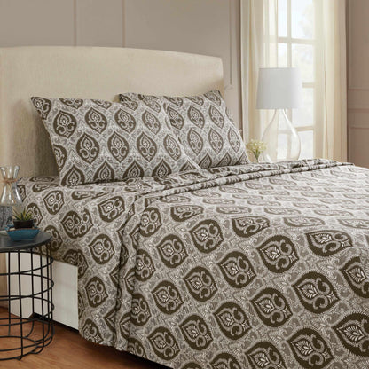  Superior Fleur-de-Lis Deep Pocket Cotton Flannel Sheet Set - Charcoal