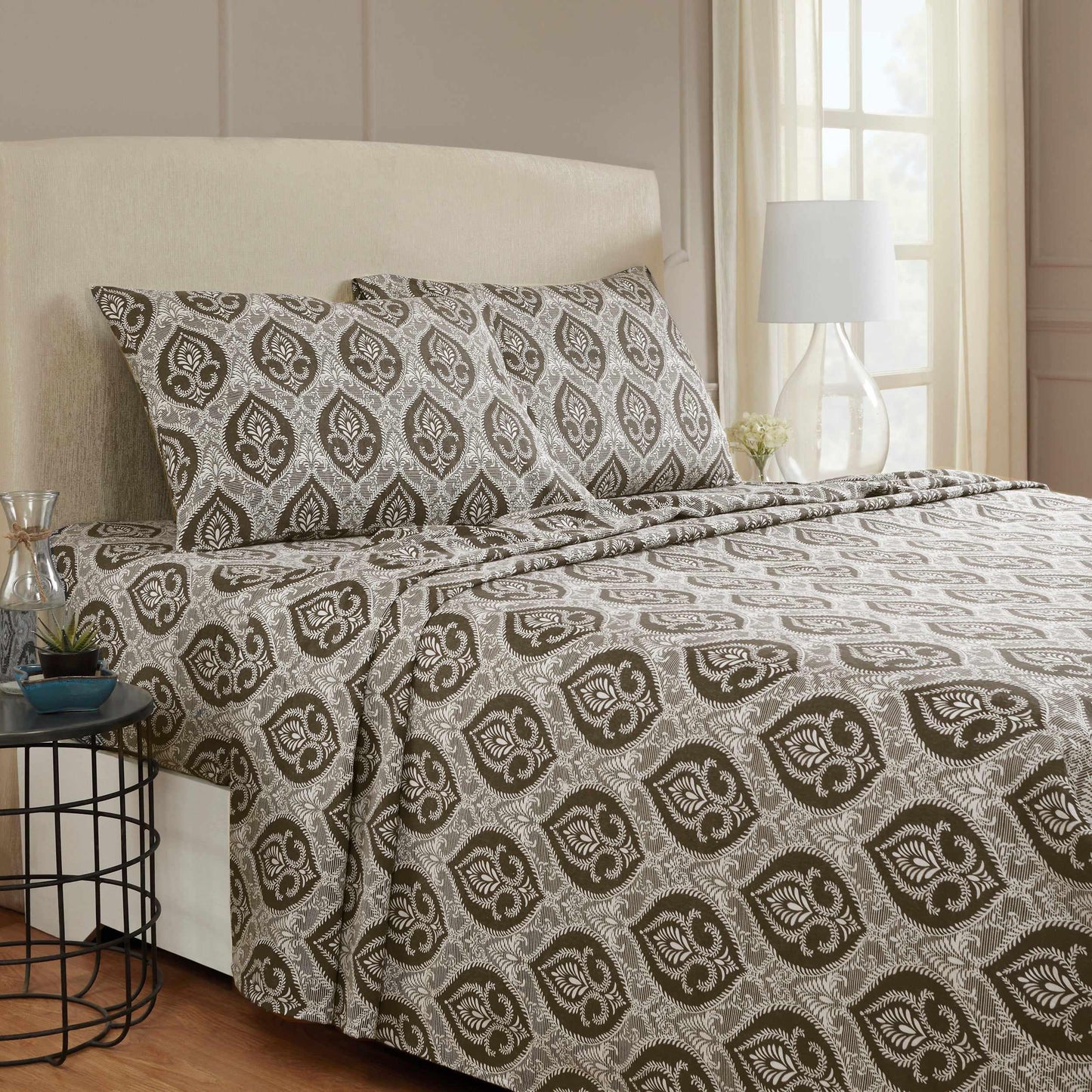  Superior Fleur-de-Lis Deep Pocket Cotton Flannel Sheet Set - Charcoal