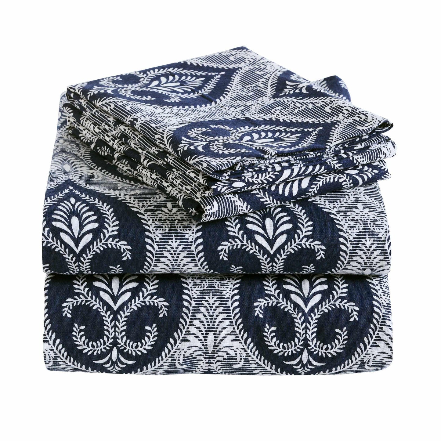 Superior Fleur-de-Lis Deep Pocket Cotton Flannel Sheet Set - Navy Blue