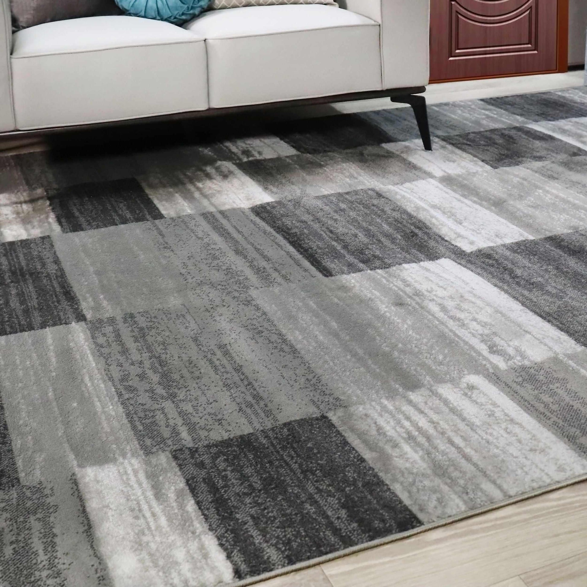  Blair wood Modern Patchwork Geometric Silver Area Rug
