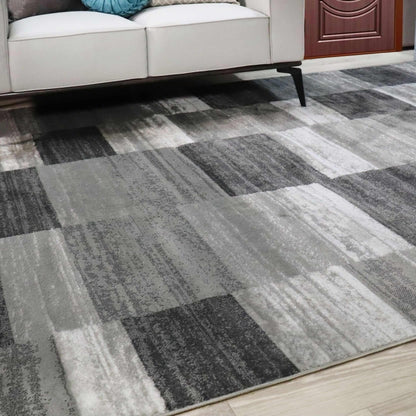  Blair wood Modern Patchwork Geometric Silver Area Rug