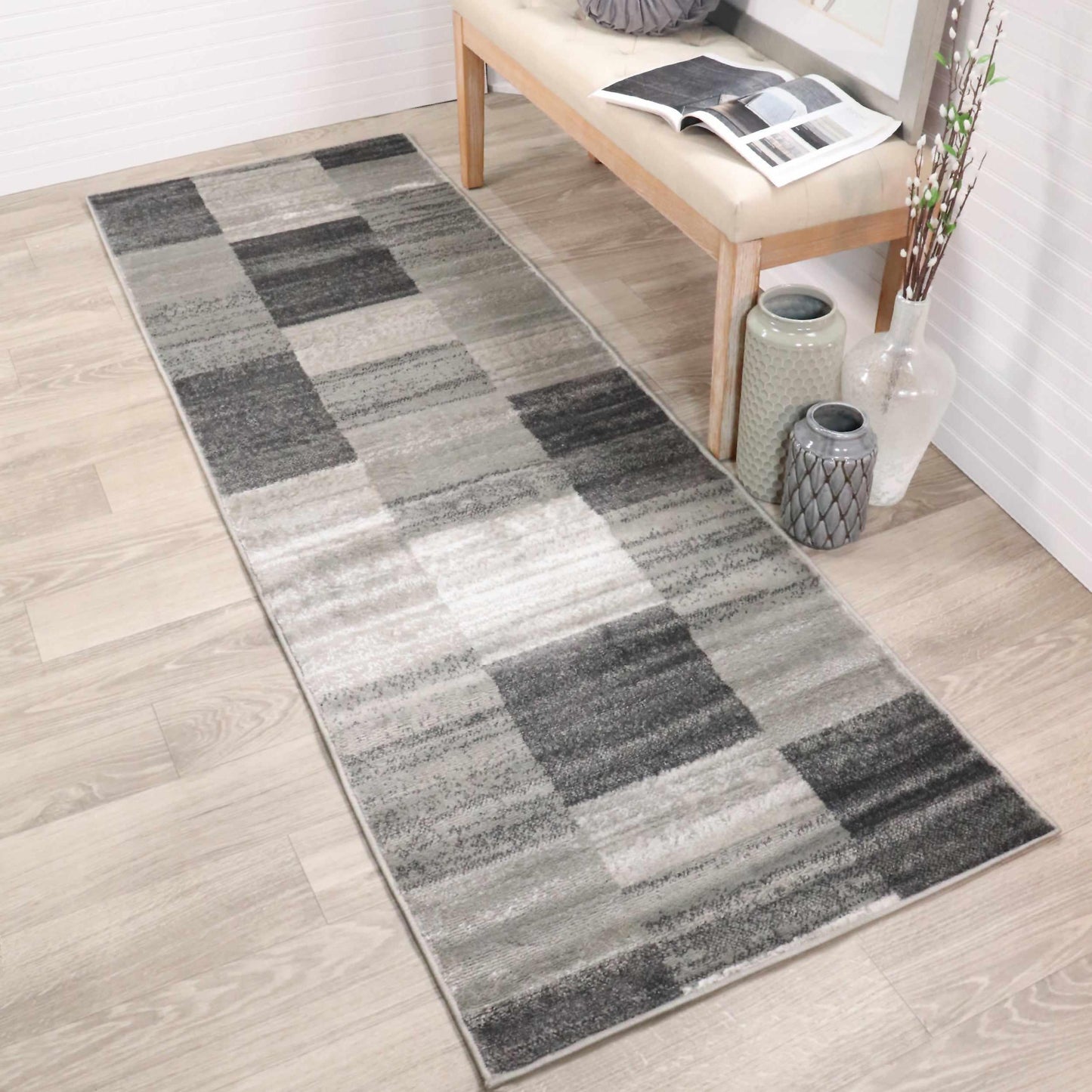  Blair wood Modern Patchwork Geometric Silver Area Rug
