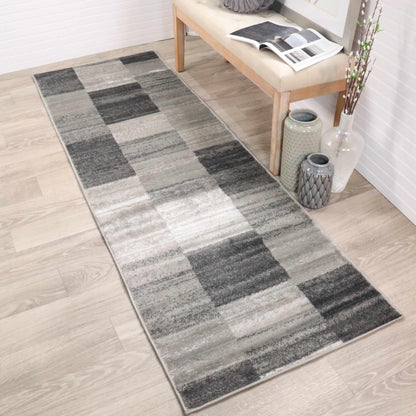  Blair wood Modern Patchwork Geometric Silver Area Rug