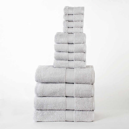  Organic Cotton Plush Solid Assorted 12 Piece Towel Set - Silver